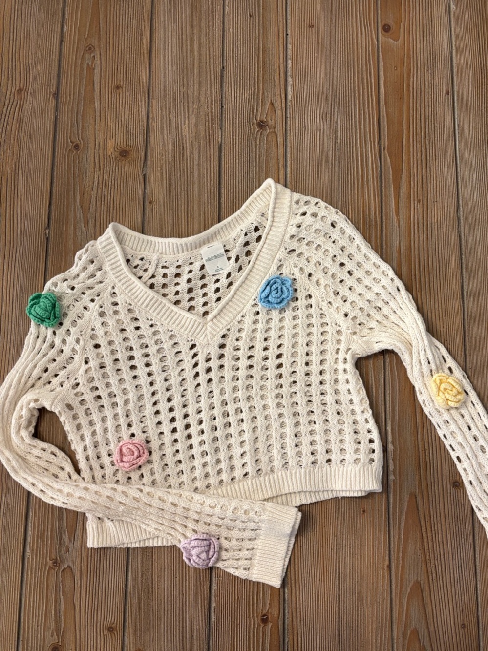 wild fable Cream Crochet Swim Coverup with Pastel Flower Accents